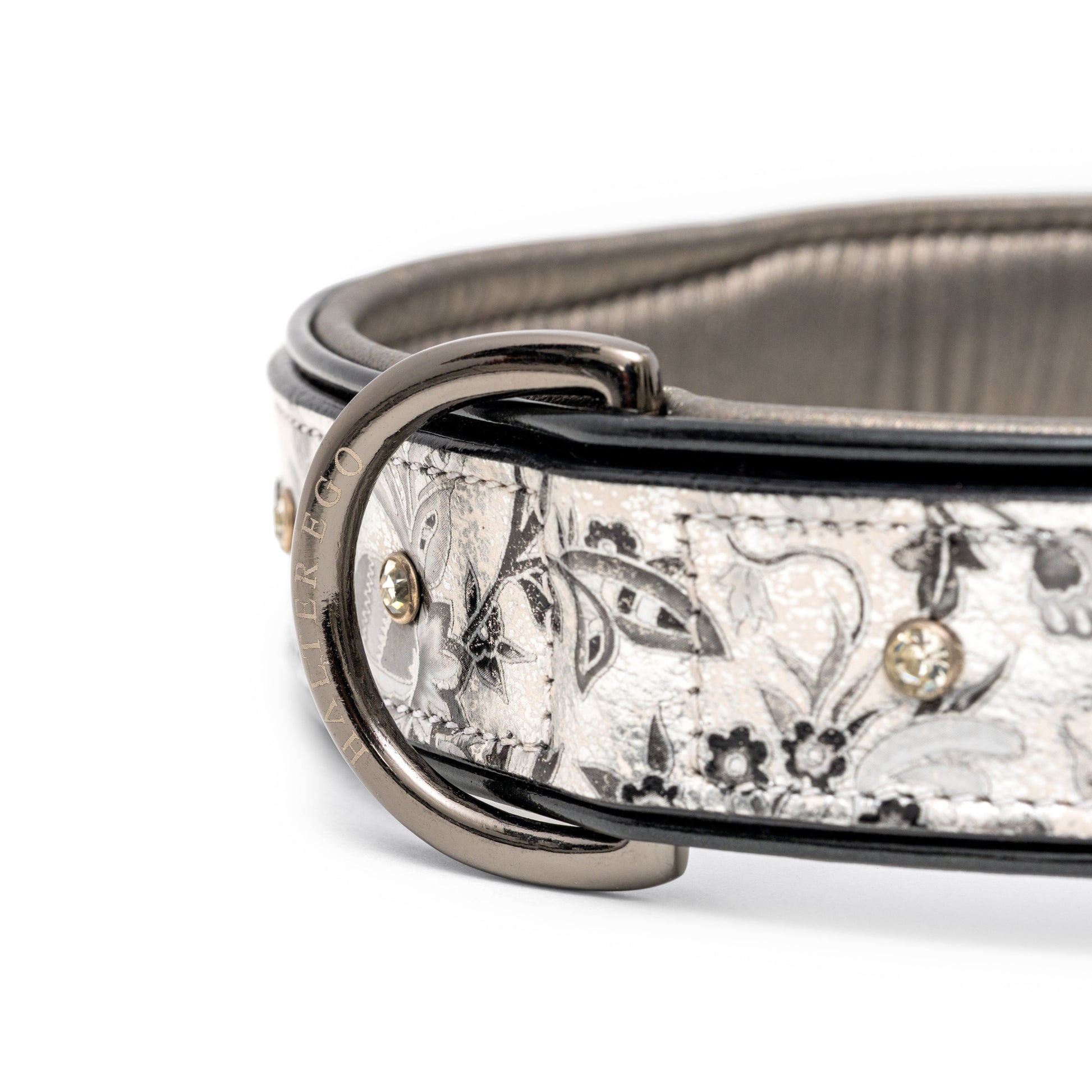 Venetian Leather Dog Collar by Halter Ego, camo-patterned leather with metal buckle on Tampa Home & Garden Store