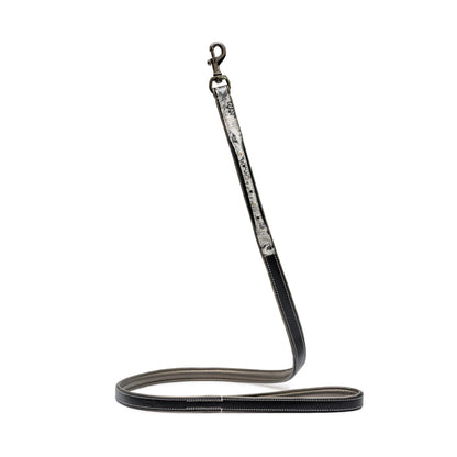 Venetian Leather Dog Leash Halter Ego® black leather with silver venetian pattern brass-tone hardware on Tampa Home & Garden Store