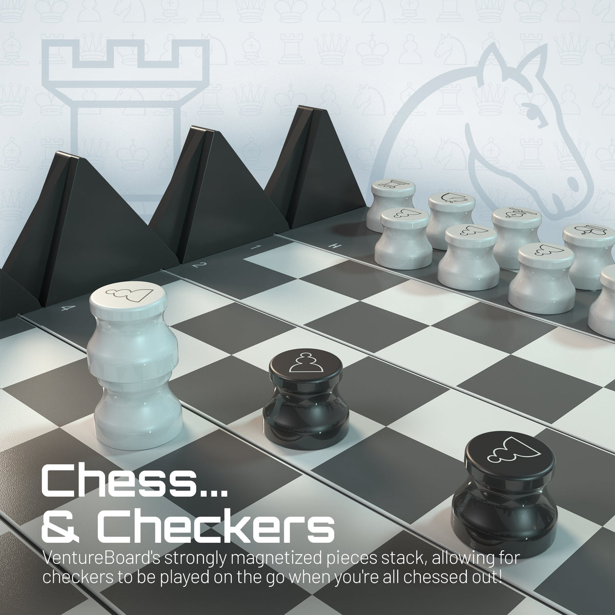 Mini Chess Noir VentureBoard chess set with white and black magnetic pieces on board on Tampa Home & Garden Store