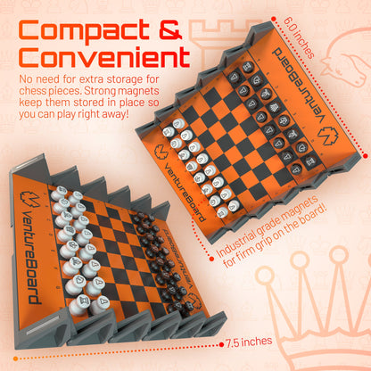 Mini Chess Fire chess set by VentureBoard with orange checkered board and gray frame on Tampa Home & Garden Store