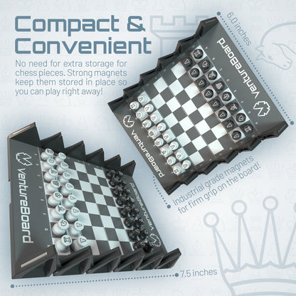Mini Chess Noir chess set by VentureBoard, compact board game on Tampa Home & Garden Store
