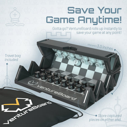 Mini Chess - Noir travel chess set by VentureBoard, compact black folding board game on Tampa Home & Garden Store