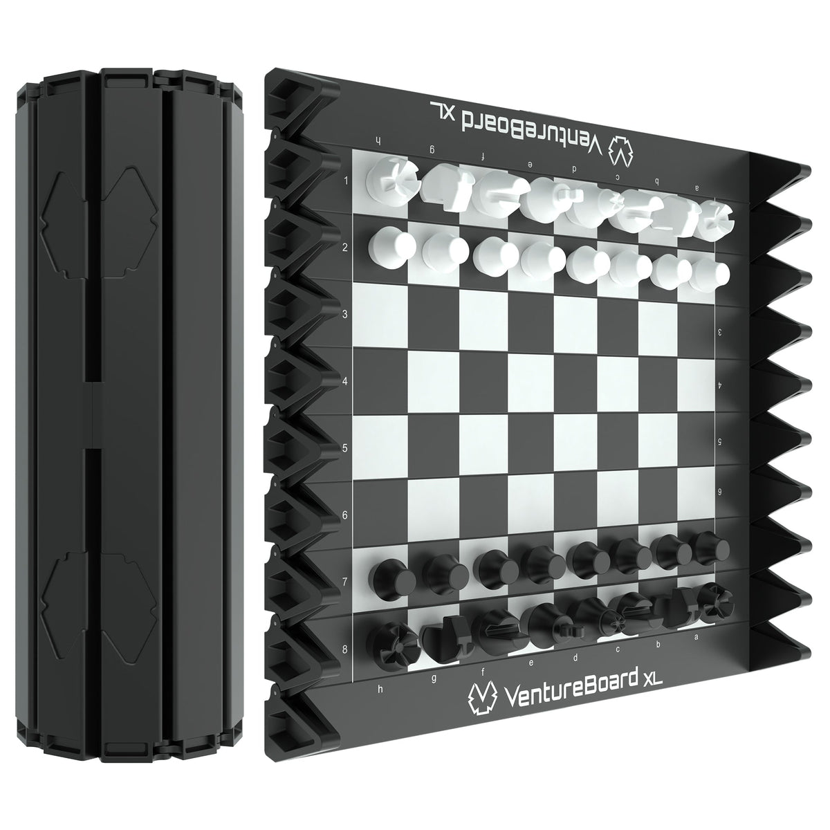 XL Chess VentureBoard chess set with dark modular board and white pieces on Tampa Home & Garden Store