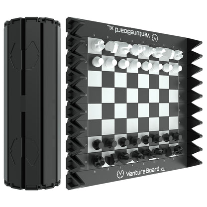 XL Chess VentureBoard chess set with dark modular board and white pieces on Tampa Home & Garden Store