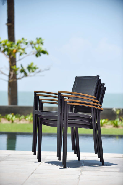 Orlando Rectangular Table and Vera Armchair Dining Set black frames tan wood on Tampa Home & Garden Store
