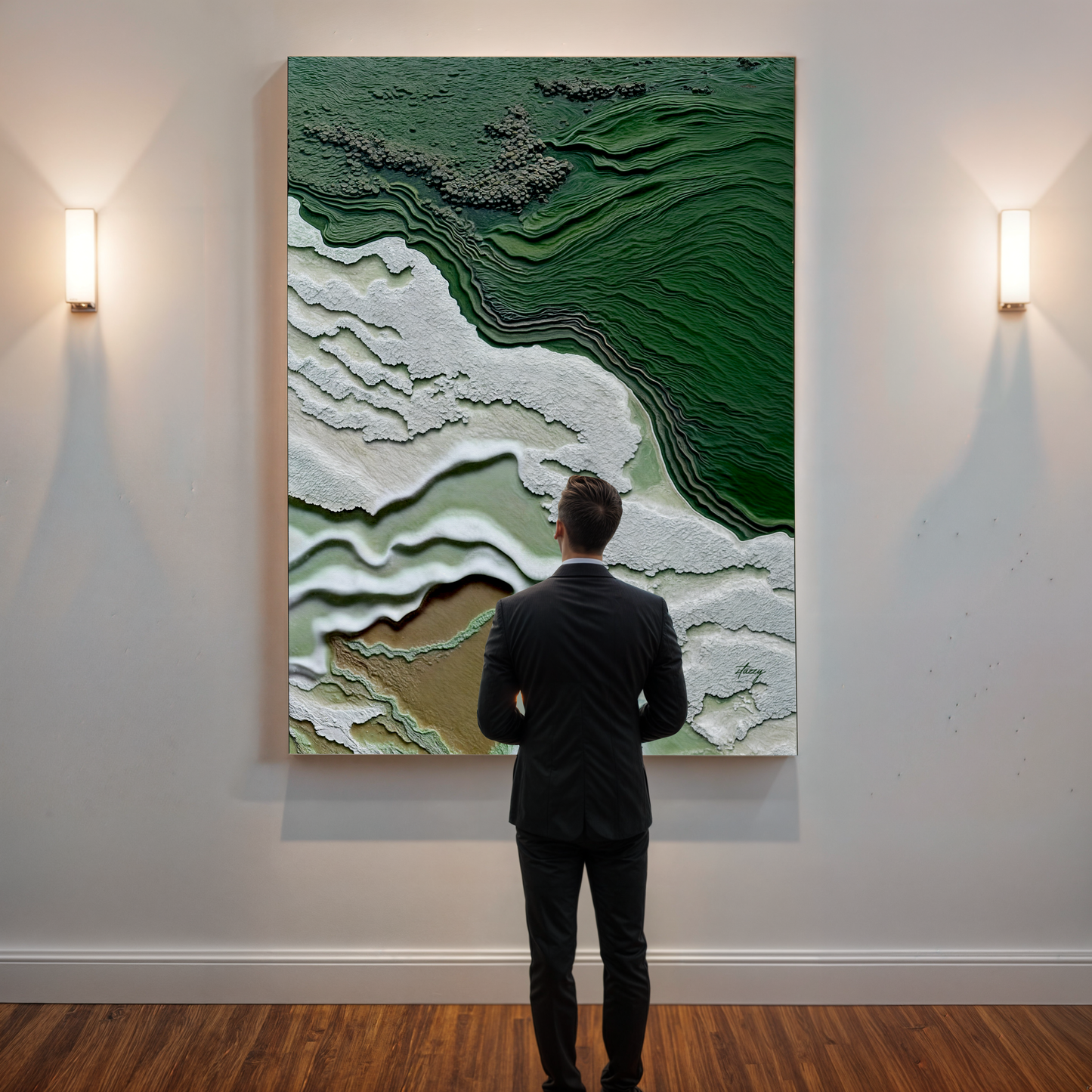 Canvas print Verdant Cliffs by Tailored Canvases; green textured abstract art with layered ridges on Tampa Home & Garden Store
