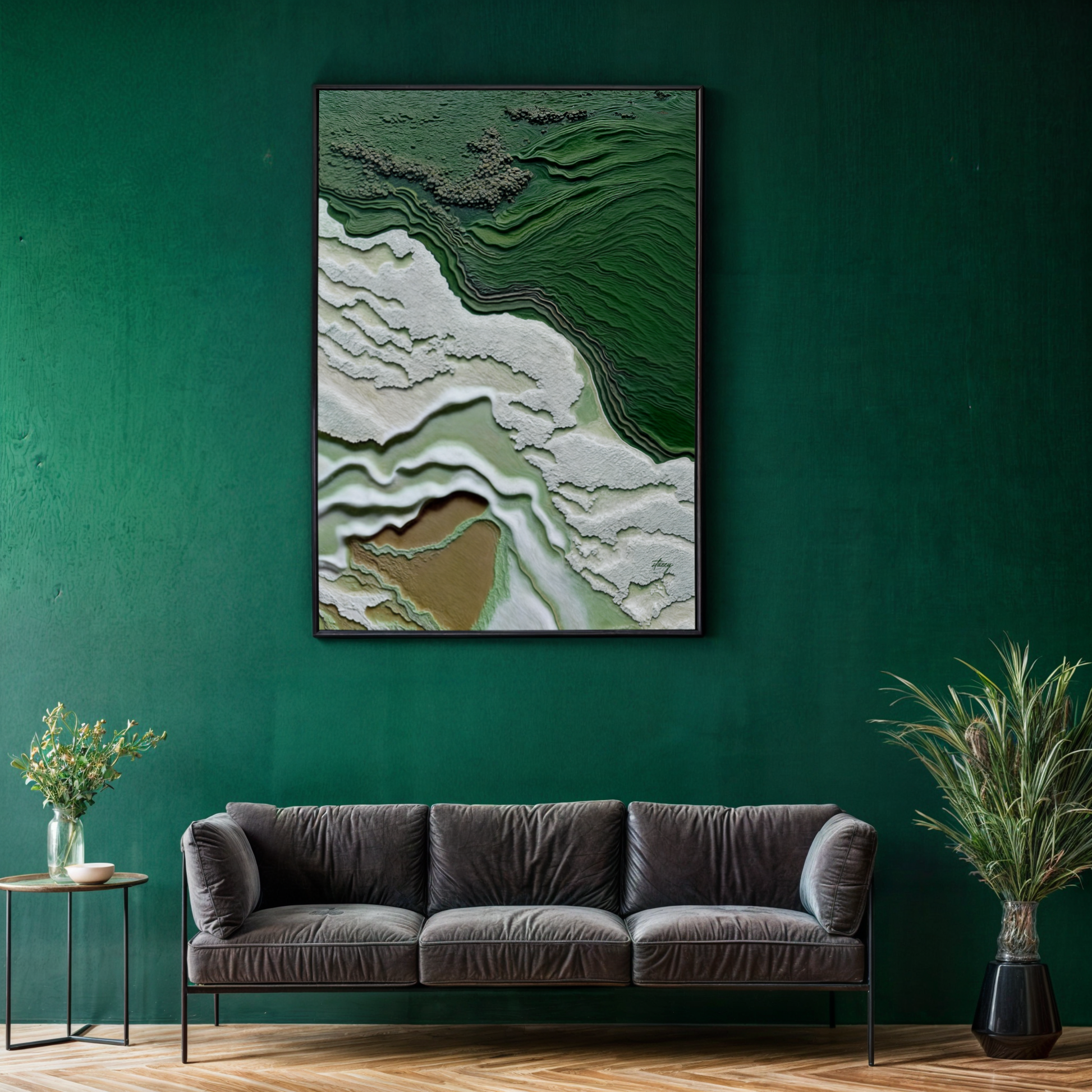 Canvas Print Verdant Cliffs on crafting canvas green layered texture in black frame on Tampa Home & Garden Store