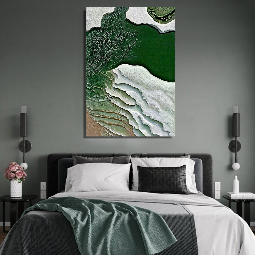 Canvas Print Verdant Cliffs II, Tailored Canvases, green and white textured layered relief on Tampa Home & Garden Store