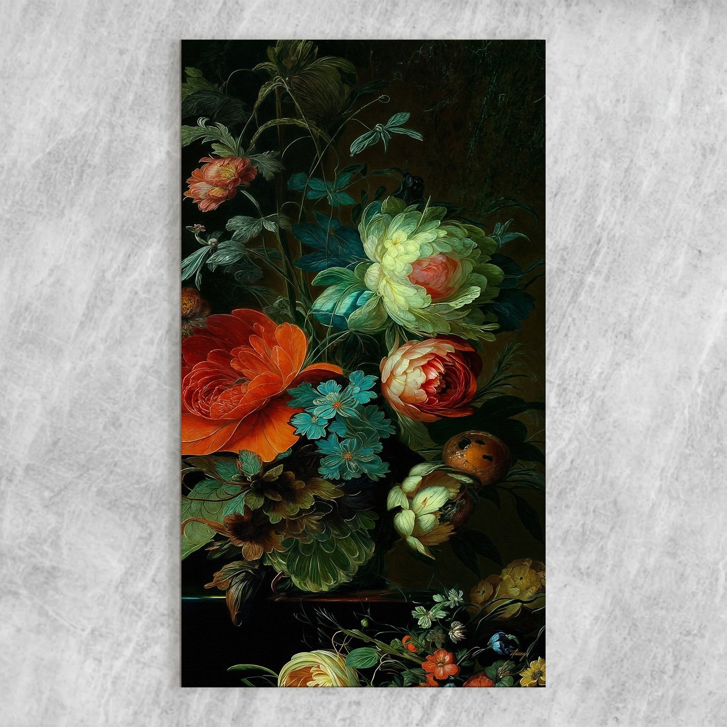 Canvas Print Verdant Elegance by Tailored Canvases, vibrant floral bouquet on dark background on Tampa Home & Garden Store