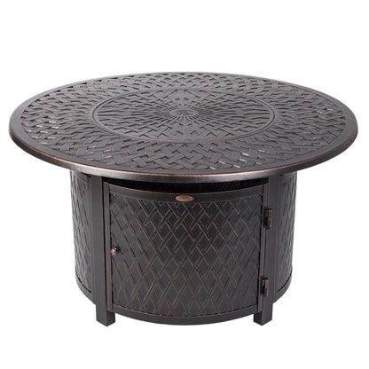 Verona 44-inch round woven aluminum convertible gas fire pit table in dark bronze on Tampa Home & Garden Store
