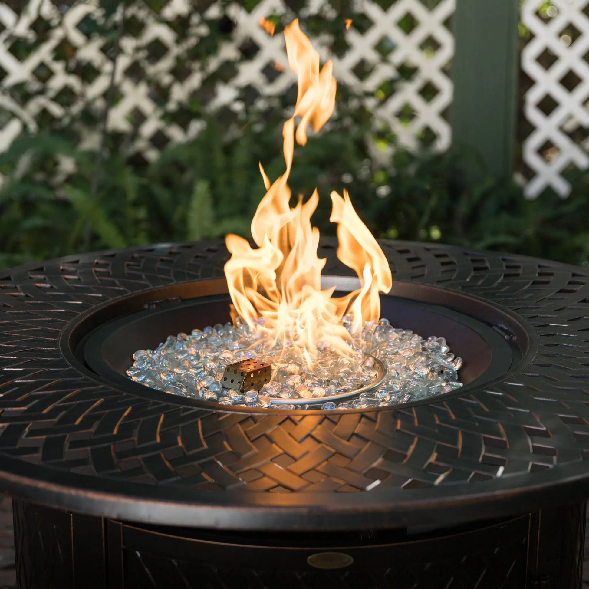 Verona 44in round woven aluminum gas fire pit with glass beads on Tampa Home & Garden Store