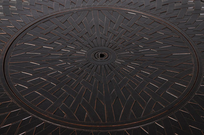Verona 44in round woven aluminum gas fire pit table top with dark bronze basketweave pattern on Tampa Home & Garden Store