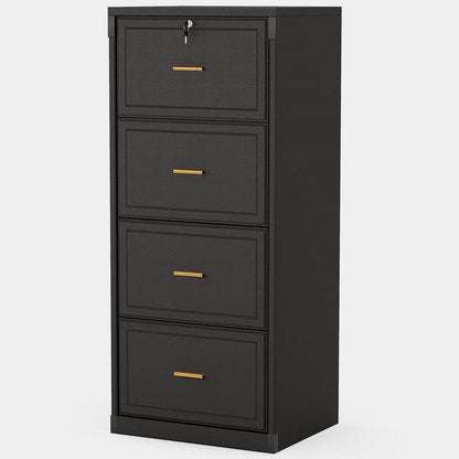 Vertical File Cabinet in Black Wood Finish with 4 Lockable Storage Drawers - Tampa Home & Garden Store
