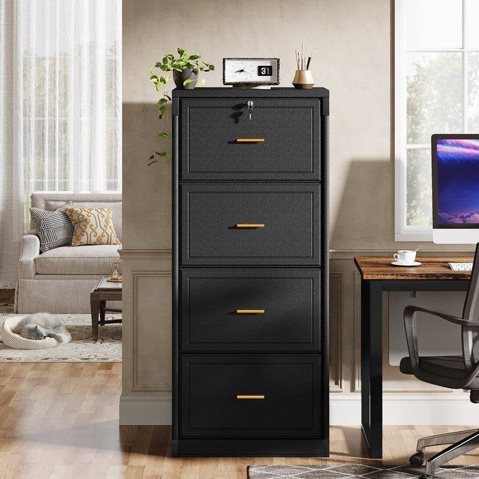Vertical File Cabinet in Black Wood Finish with 4 Lockable Storage Drawers - Tampa Home & Garden Store