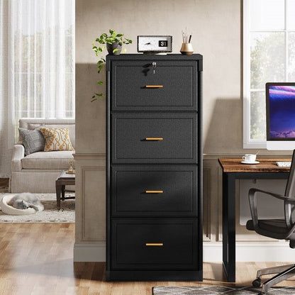 Vertical File Cabinet in Black Wood Finish with 4 Lockable Storage Drawers - Tampa Home & Garden Store