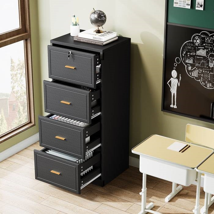 Vertical File Cabinet in Black Wood Finish with 4 Lockable Storage Drawers - Tampa Home & Garden Store