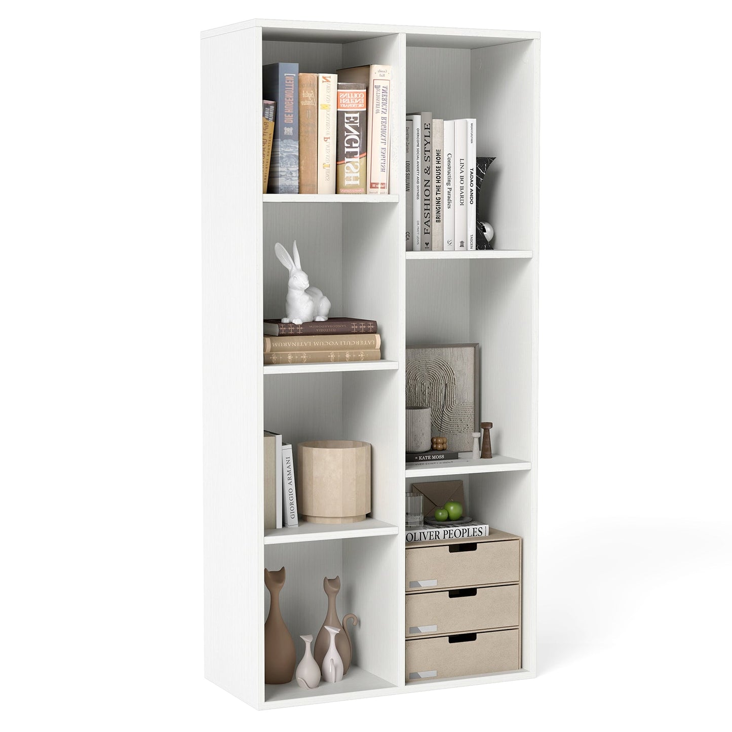 Vertical or Horizontal Freestanding Bookshelf with 7 Compartments