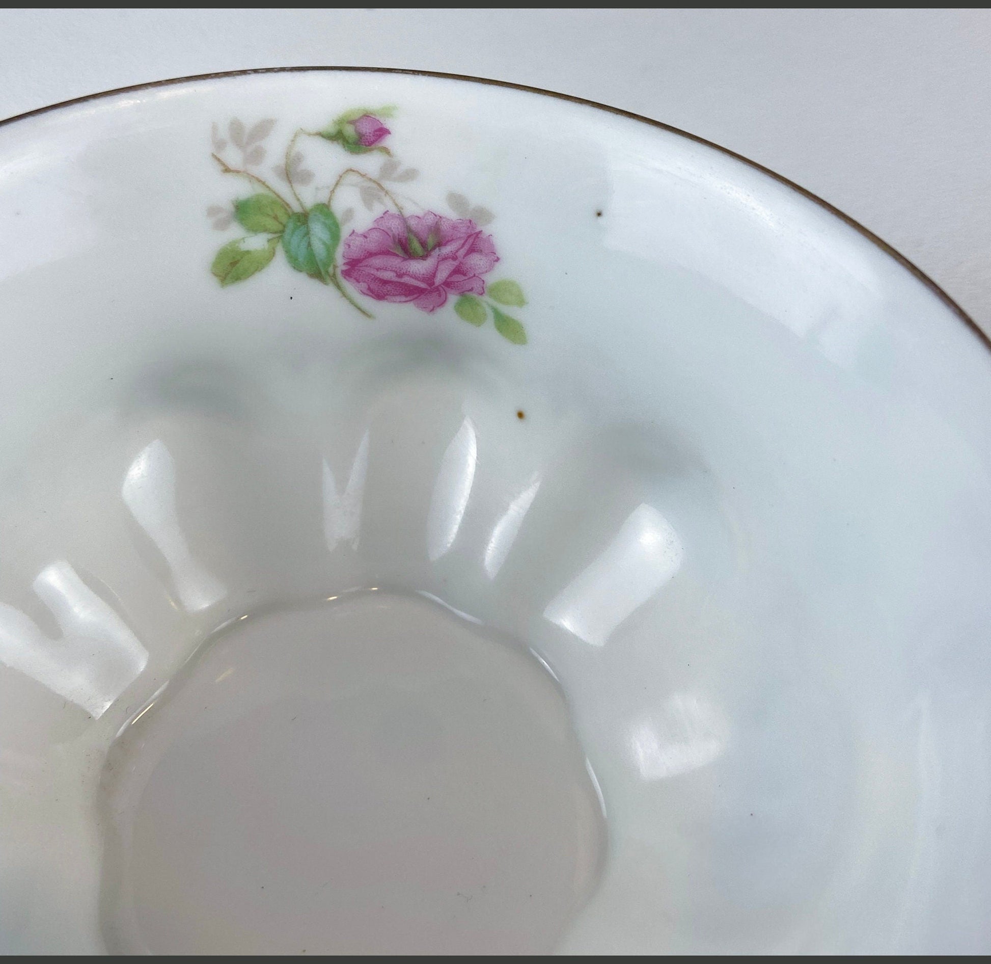 Very Light Weight Porcelain Cup and Saucer. M&K Austria. Delicate Rose Garlands and Scalloped Edges. Heart Shaped Handle. Gift for Her. - Tampa Home & Garden Store