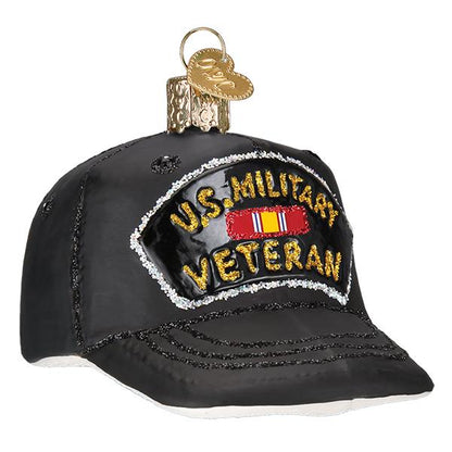 Veterans Cap Glass Ornament - Tampa Home & Garden Store
