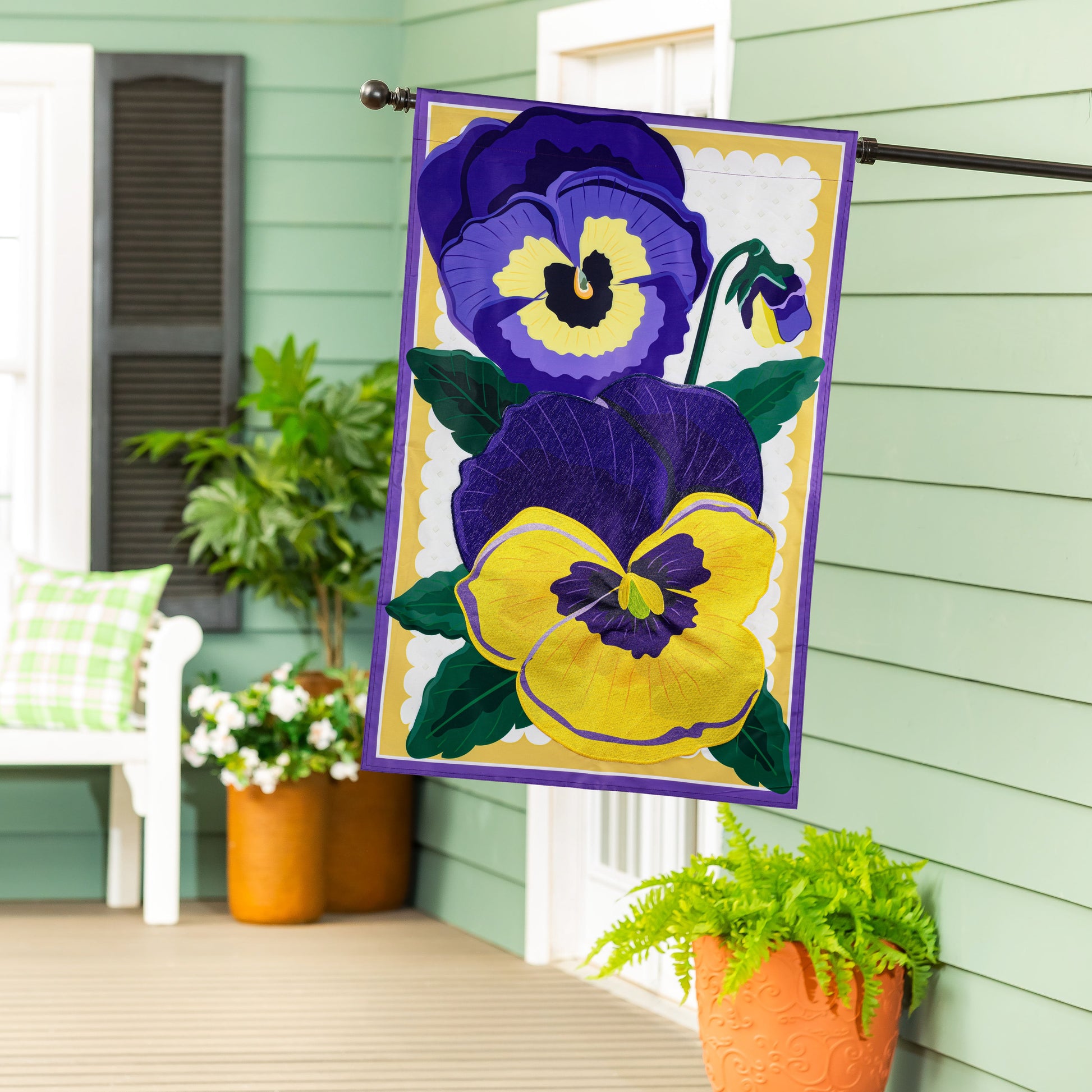 Vibrant Pansies Applique House Flag - Tampa Home & Garden Store