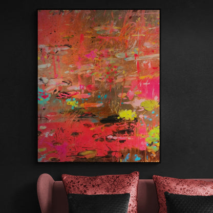 Canvas Print Vibrant Veil II by Tailored Canvases, crafting canvas artwork in red pink orange hues on Tampa Home & Garden Store