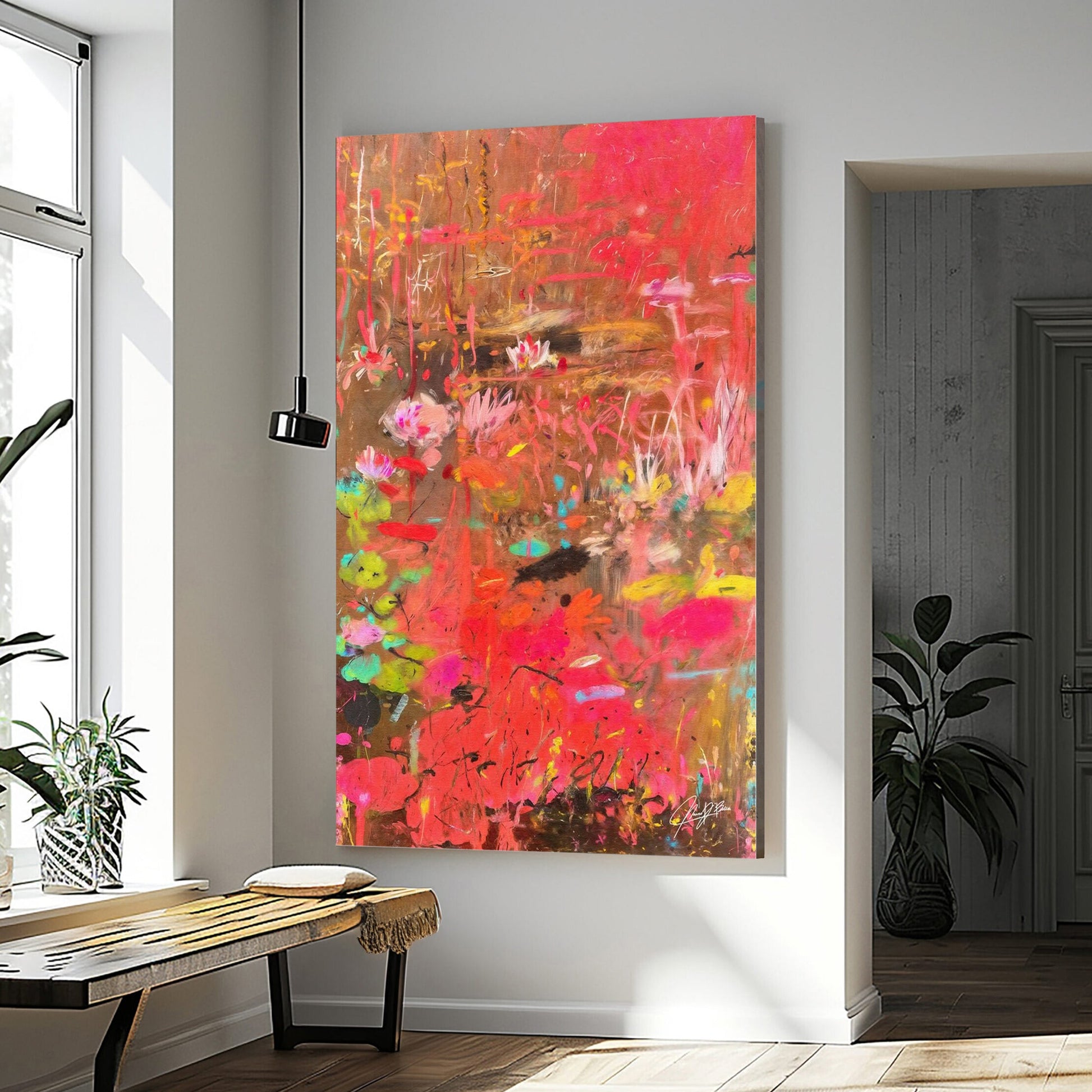 Canvas print Vibrant Veil II, Tailored Canvases; bold pinks and warm tones on crafting canvas on Tampa Home & Garden Store