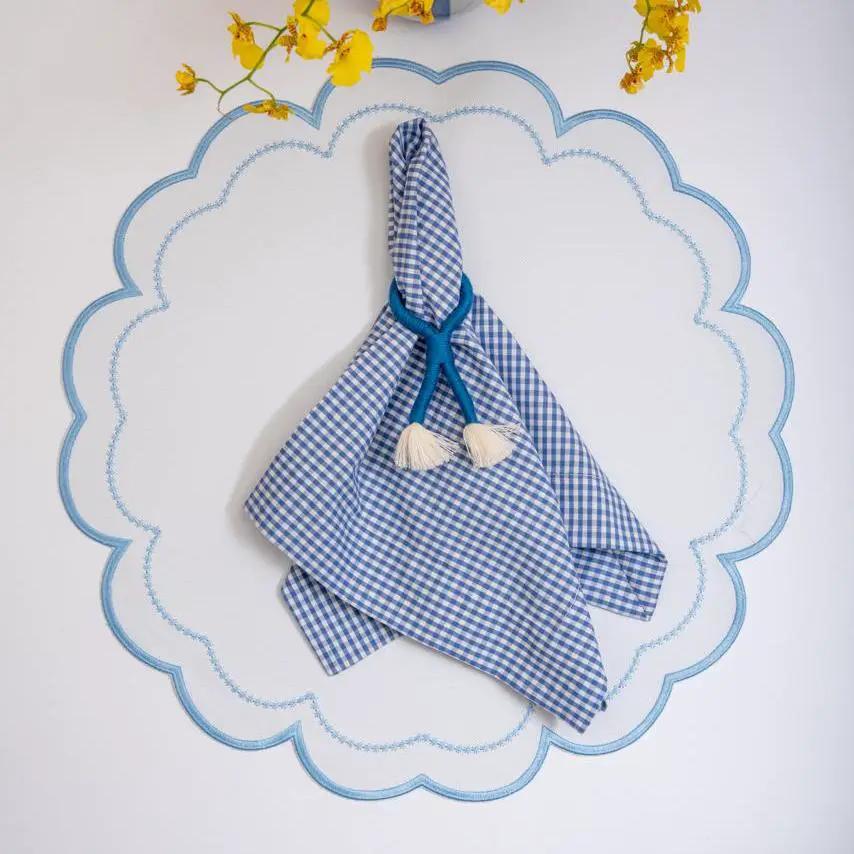 Nautical Knot Napkin Ring Holder with blue gingham napkin and tassels by Talah Home on Tampa Home & Garden Store