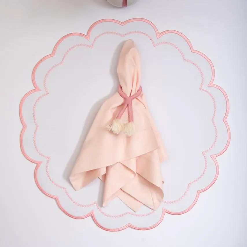 Napkins solid cotton cloth napkin in blush pink with tassel tie by Talah Home on Tampa Home & Garden Store