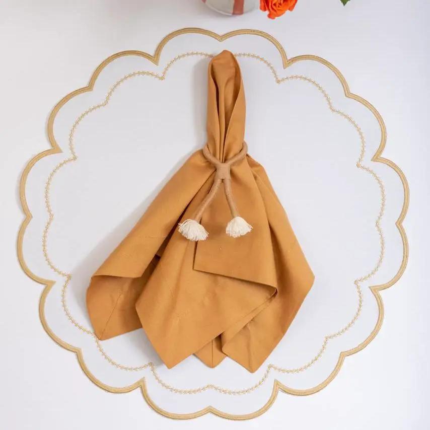 Napkin solid cotton camel brown knotted fold with tassels by Talah Home on Tampa Home & Garden Store