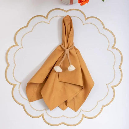Napkin solid cotton camel brown knotted fold with tassels by Talah Home on Tampa Home & Garden Store