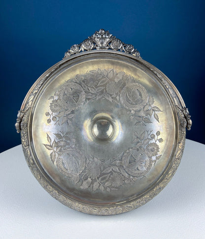 Victorian Silver Plated Fruit Pedestal with Handle. Bridal Basket. Stunning Butterflies & Flowers Relief. Table Holiday Centerpiece. - Tampa Home & Garden Store