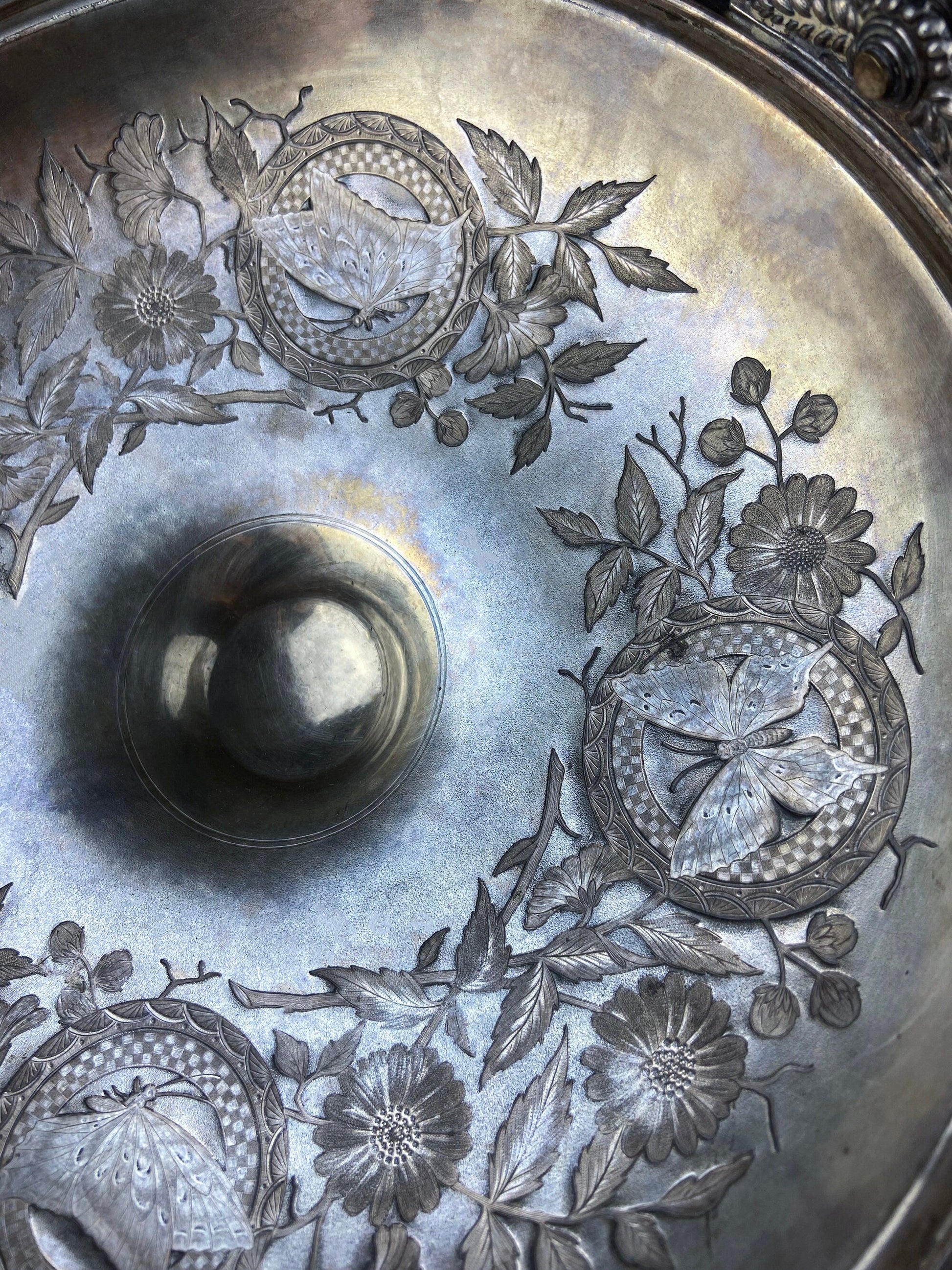 Victorian Silver Plated Fruit Pedestal with Handle. Bridal Basket. Stunning Butterflies & Flowers Relief. Table Holiday Centerpiece. - Tampa Home & Garden Store