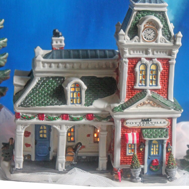 Victorian Train Station. Illuminated Christmas Village House. Potterville Station. Holiday Time. Holiday Decor. - Tampa Home & Garden Store