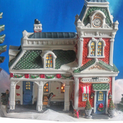 Victorian Train Station. Illuminated Christmas Village House. Potterville Station. Holiday Time. Holiday Decor. - Tampa Home & Garden Store