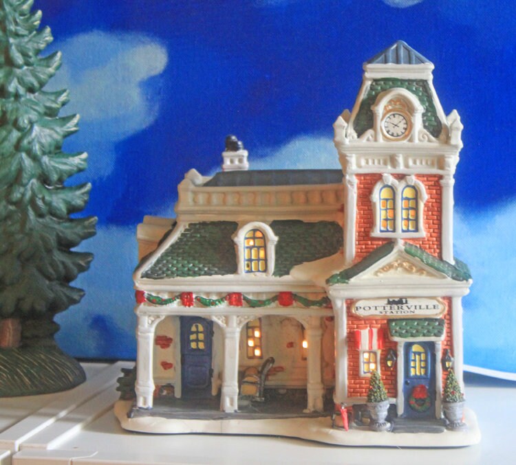 Victorian Train Station. Illuminated Christmas Village House. Potterville Station. Holiday Time. Holiday Decor. - Tampa Home & Garden Store