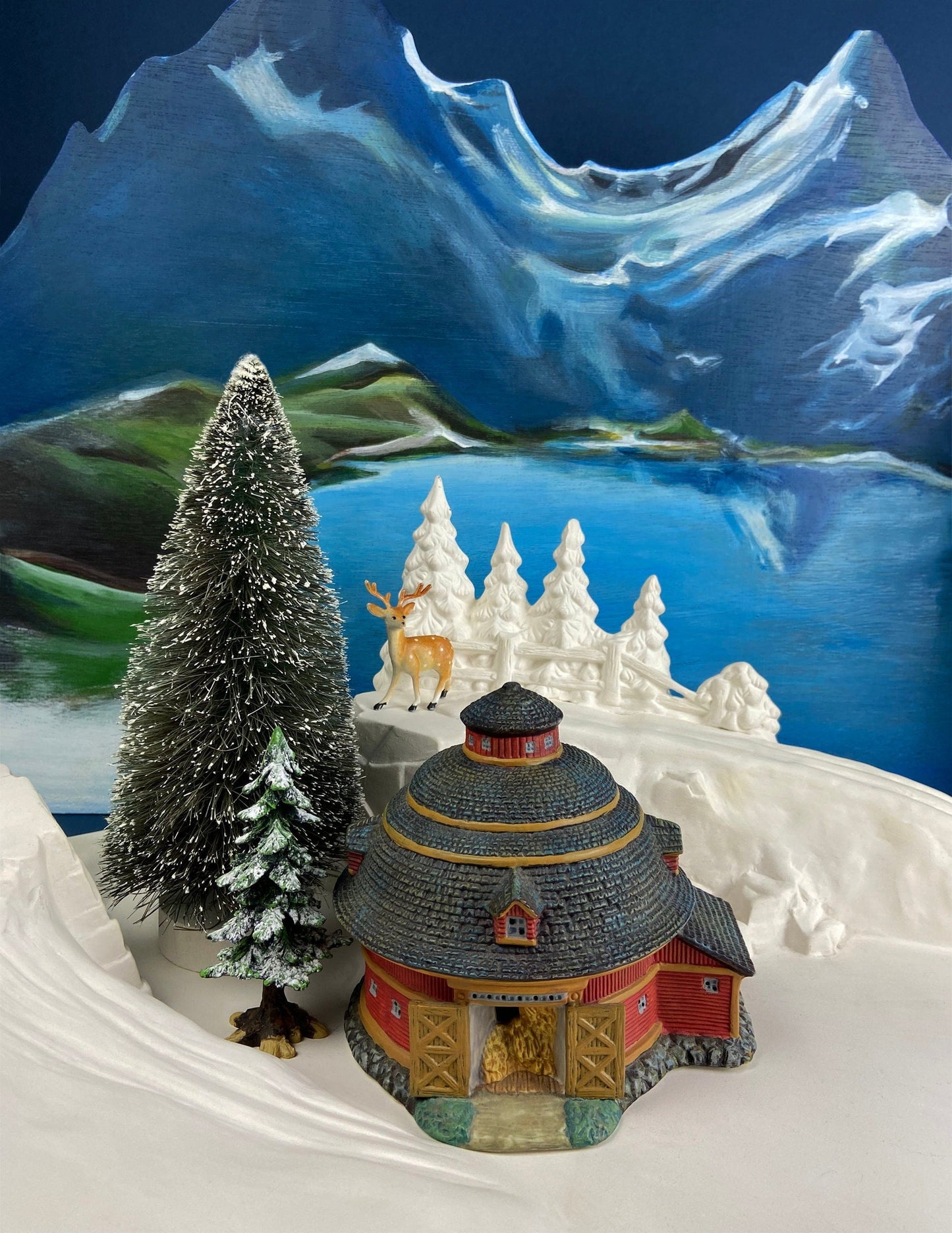 Village Accessories by Lang and Wise.  Red Round Barn. Town Hall Collectibles. Artwork of Linda Nelson Stock. - Tampa Home & Garden Store