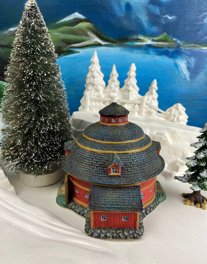 Village Accessories by Lang and Wise.  Red Round Barn. Town Hall Collectibles. Artwork of Linda Nelson Stock. - Tampa Home & Garden Store