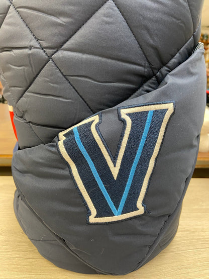 Villanova navy puffer blanket by Pretty Rugged with quilted diamonds and V patch on navy fabric on Tampa Home & Garden Store
