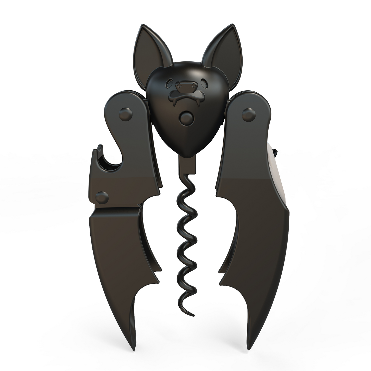 Vino 2-in-1 corkscrew and bottle opener by OTOTO DESIGN, black batshaped corkscrew with spiral on Tampa Home & Garden Store
