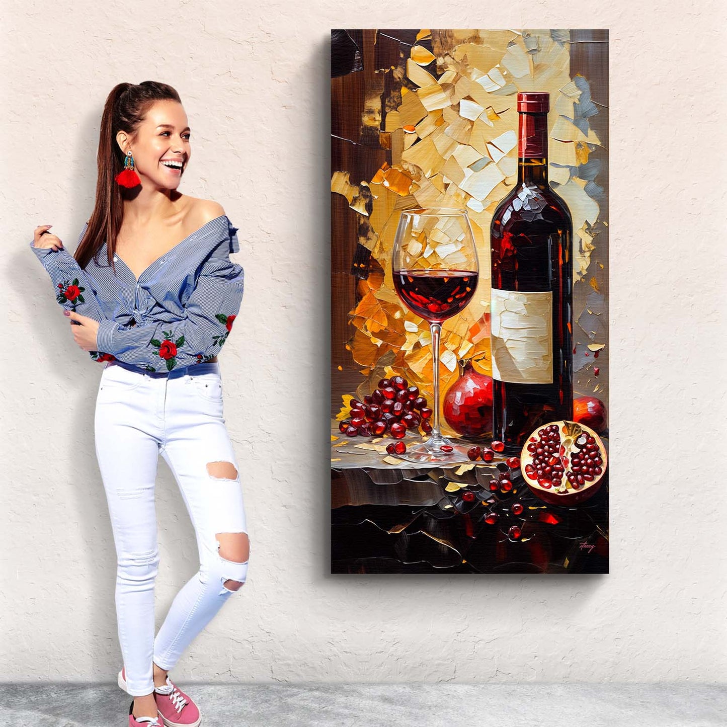 Canvas Print Vinous Harvest by Tailored Canvases, wine bottle, glass of red wine, grapes on Tampa Home & Garden Store