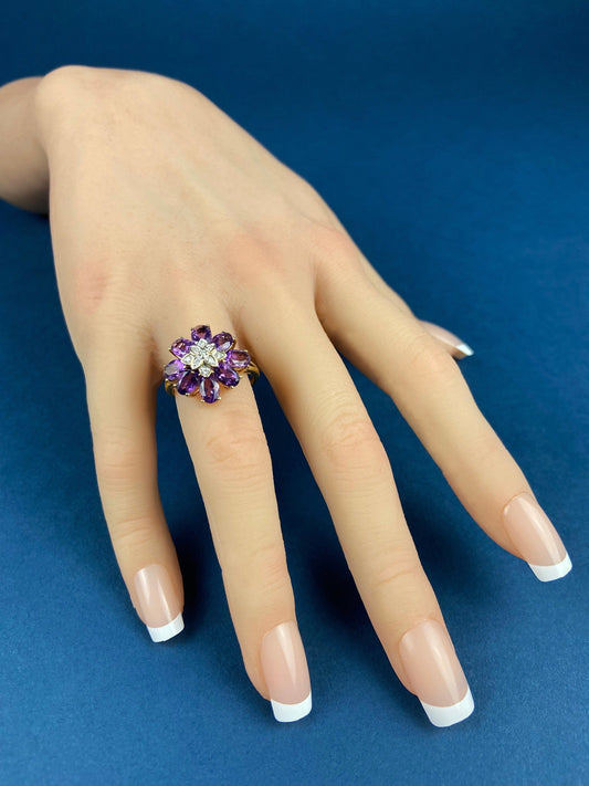 Vintage 10k Gold Amethyst and Diamond Ring. Vintage Gifts for Her. - Tampa Home & Garden Store