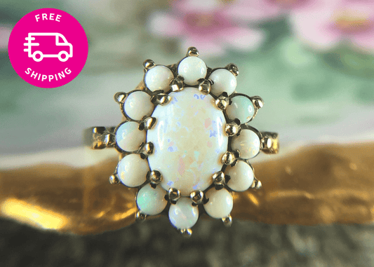 Vintage 10k Gold Cluster Ring with 13 Opal Stones. - Tampa Home & Garden Store