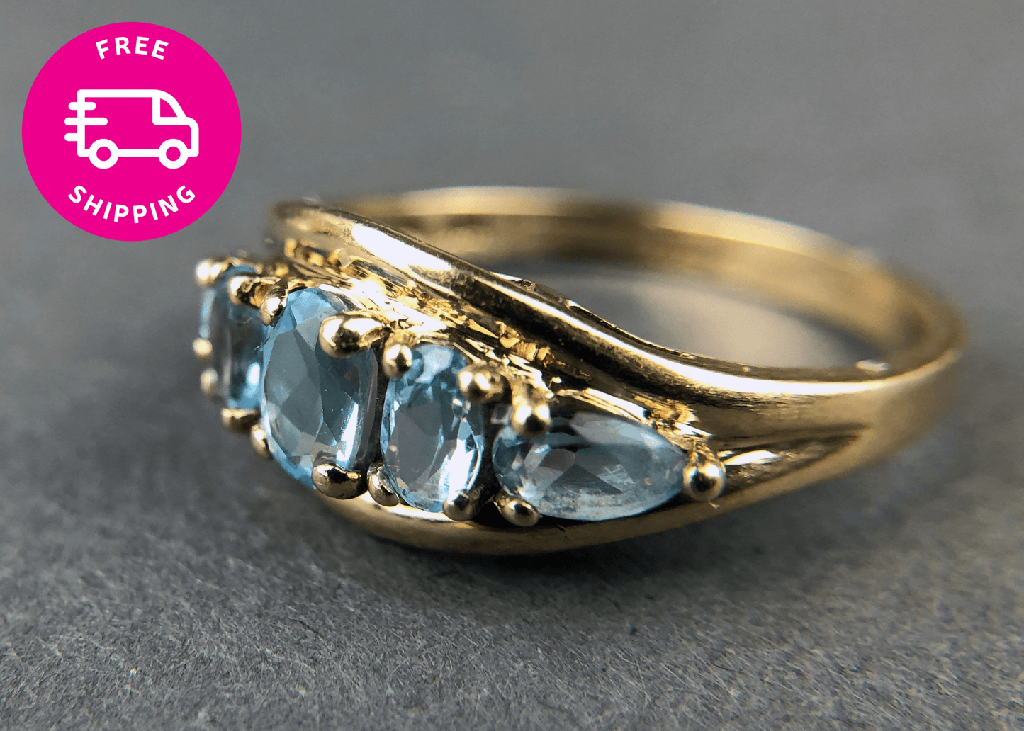 Vintage 10k Gold Ring with 5 Blue Topaz Stones - Tampa Home & Garden Store