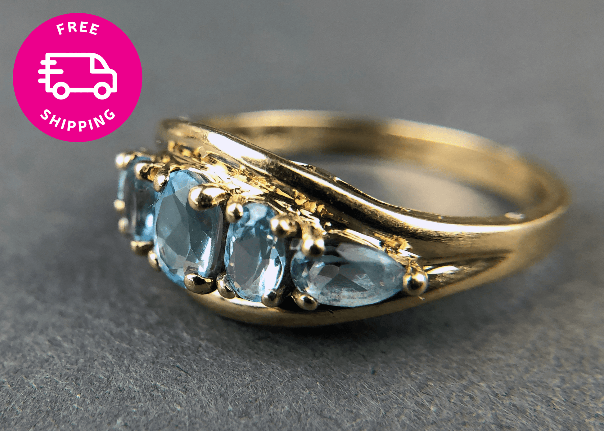Vintage 10k Gold Ring with 5 Blue Topaz Stones - Tampa Home & Garden Store