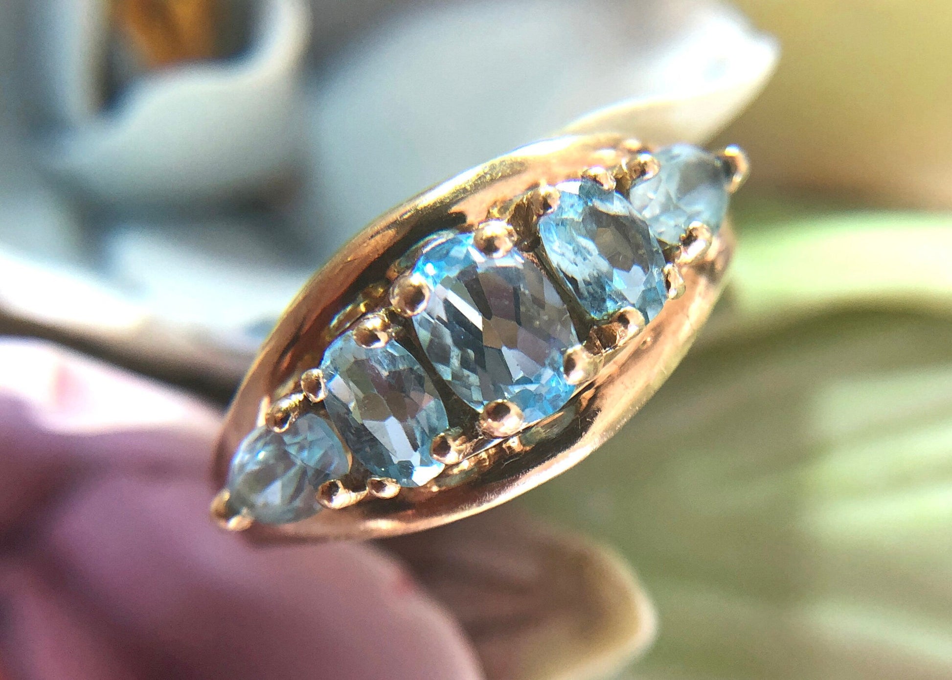 Vintage 10k Gold Ring with 5 Blue Topaz Stones - Tampa Home & Garden Store