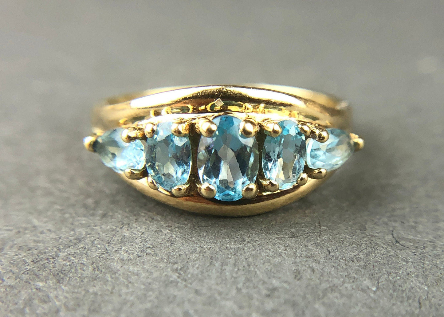 Vintage 10k Gold Ring with 5 Blue Topaz Stones - Tampa Home & Garden Store