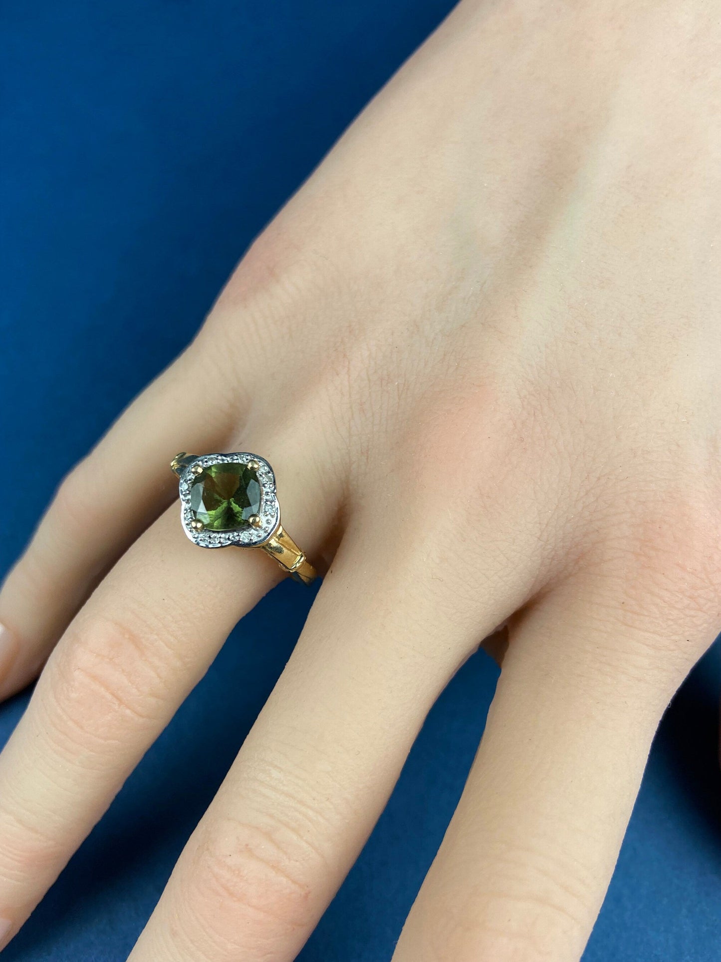 Vintage 10k Gold Ring with Natural Green Peridot and Diamond Halo. Gift for Her. - Tampa Home & Garden Store