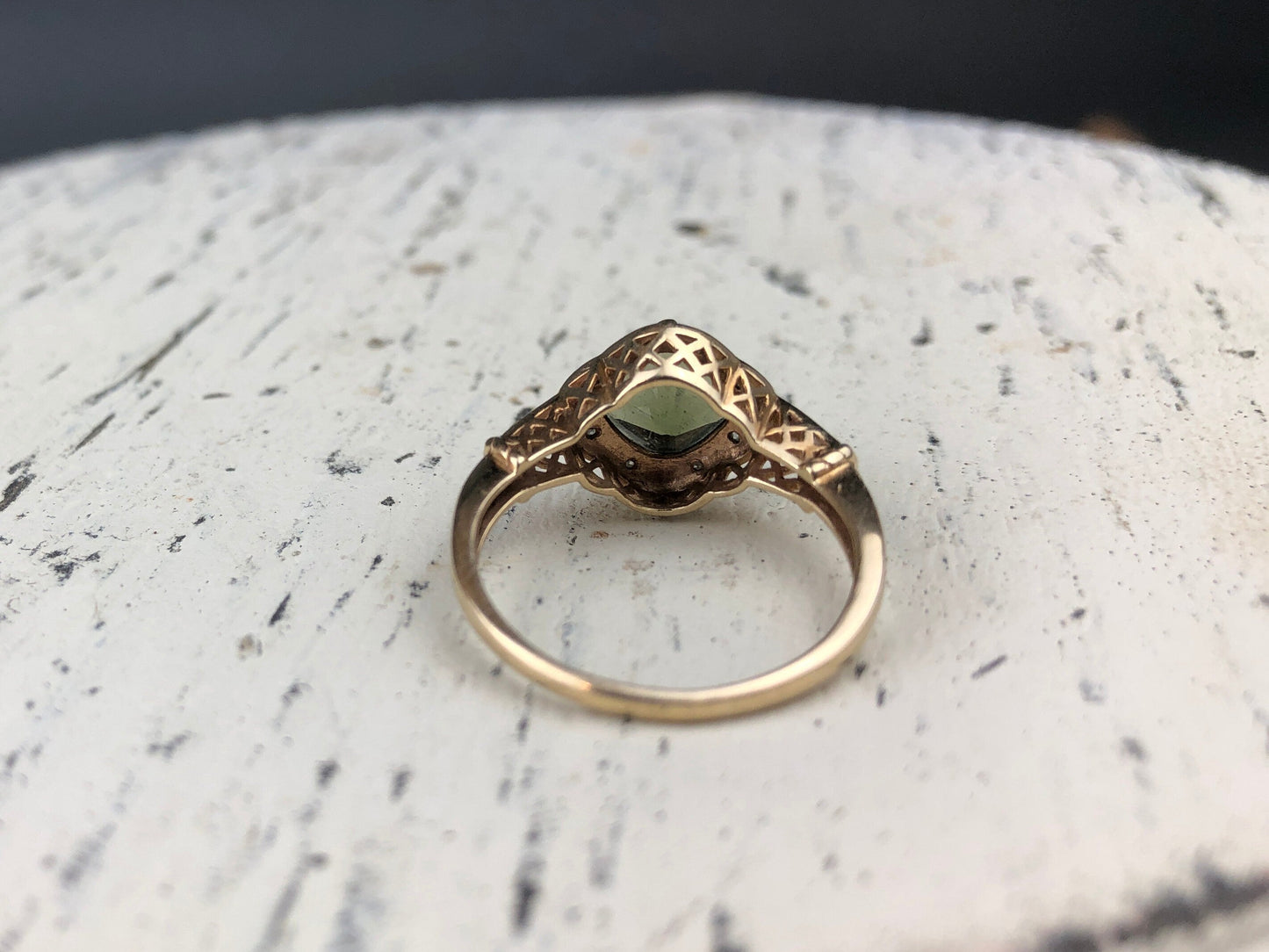 Vintage 10k Gold Ring with Natural Green Peridot and Diamond Halo. Gift for Her. - Tampa Home & Garden Store