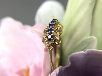 Vintage 14k Gold Sapphire Filigree Ring. Elegant Ring / Gift for Her. - Tampa Home & Garden Store