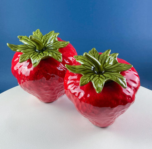 Vintage 1975 Strawberry Cookie Storage Jars. Set of 2 Collectible Canisters. Red Kitchen Craft Kids Room Decor. Gift for Mom, Dad, Friend. - Tampa Home & Garden Store